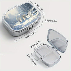 Polar Bear Print Pill Organizer 2 Compartment Metal Case for Travel & Outdoor