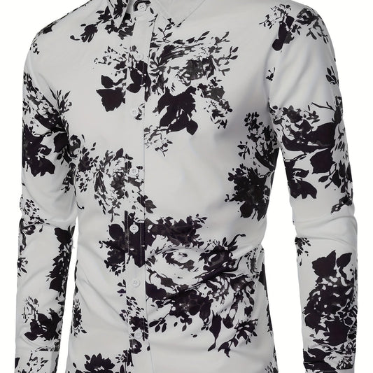 Men's Flower Print Casual Button Up Shirt