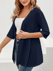 Solid Half Sleeve Open Front Cardigan
