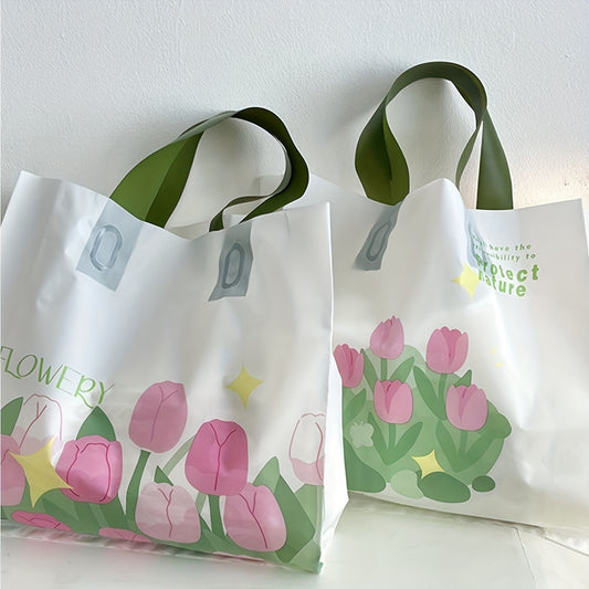 10pcs Tulip Clothing Store Tote Bags Plastic Shopping Gift Bags