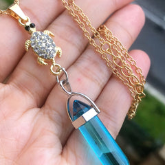 Healing Crystal Stone Turtle Pendant Necklace - Birthday Gift
