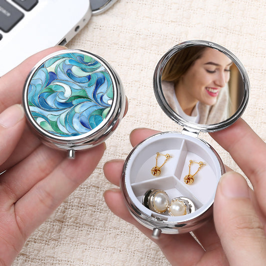 Artistic Glass Print Round Pill Organizer with 3 Compartments