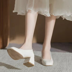 Chunky Low Heels Slip On Square Toe Office Shoes Women's Footwear