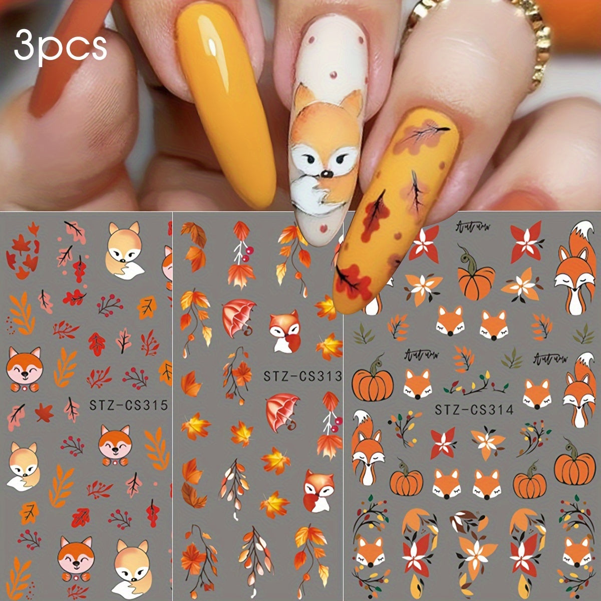 Autumn Nail Art Stickers Fall Leaves Pumpkins Ghosts Mushrooms Sunflowers