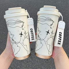 Stainless Steel Coffee Tumbler Hand Painted Airplane Map Insulated