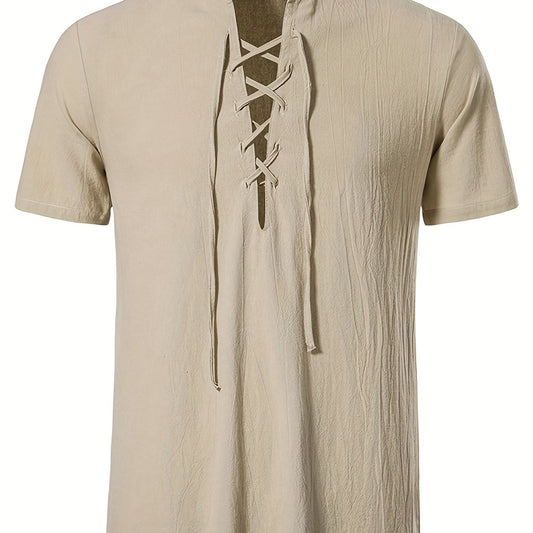 Casual Lace Up Short Sleeve Men's Shirt