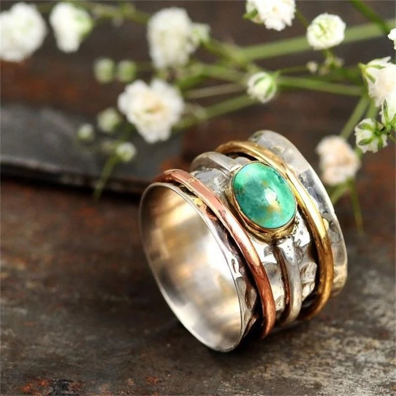 Boho Style Turquoise Band Ring Vintage Finger Accessory for Women & Girls