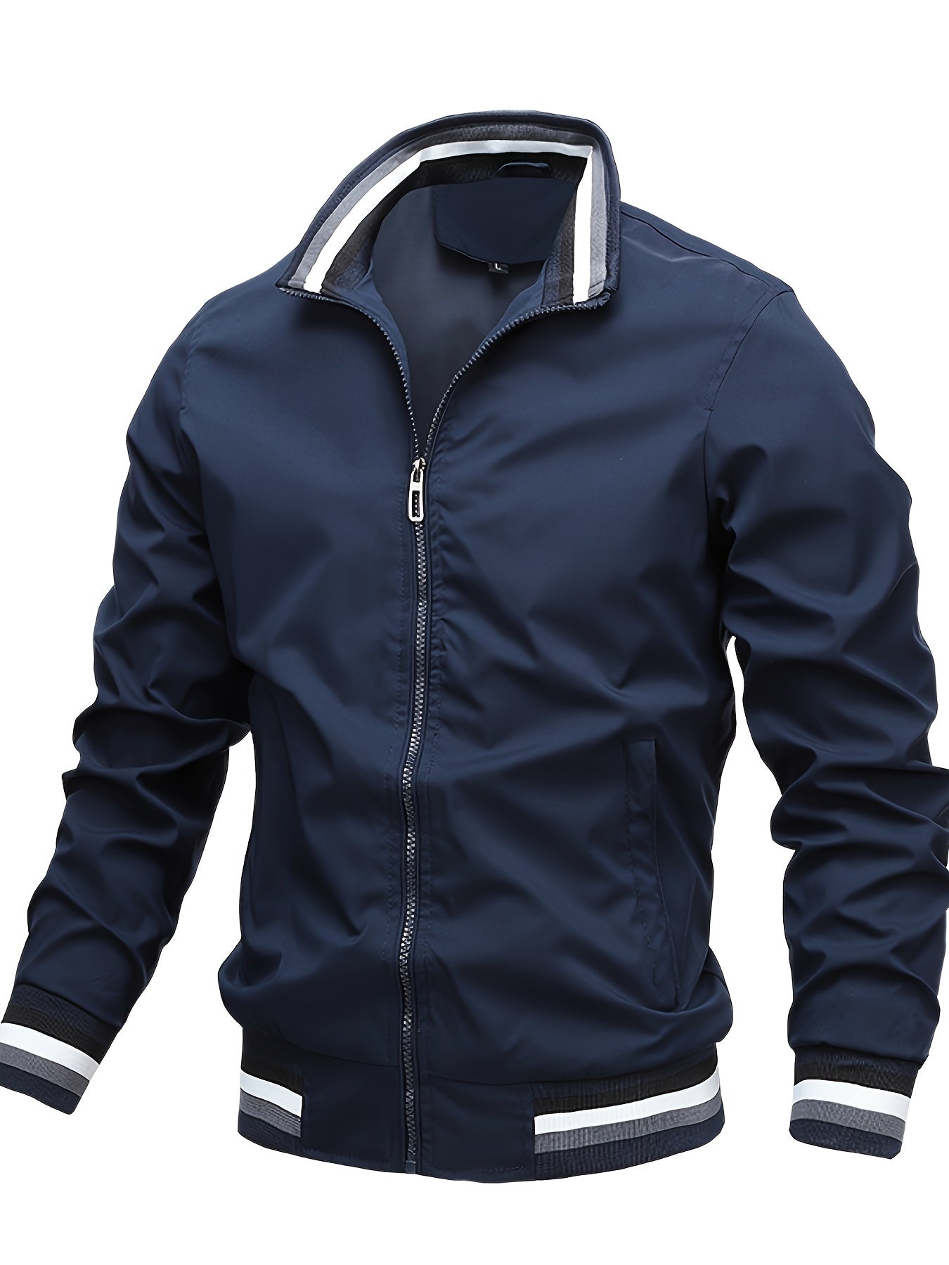 Men's Stand Collar Windbreaker Jacket for Spring Autumn