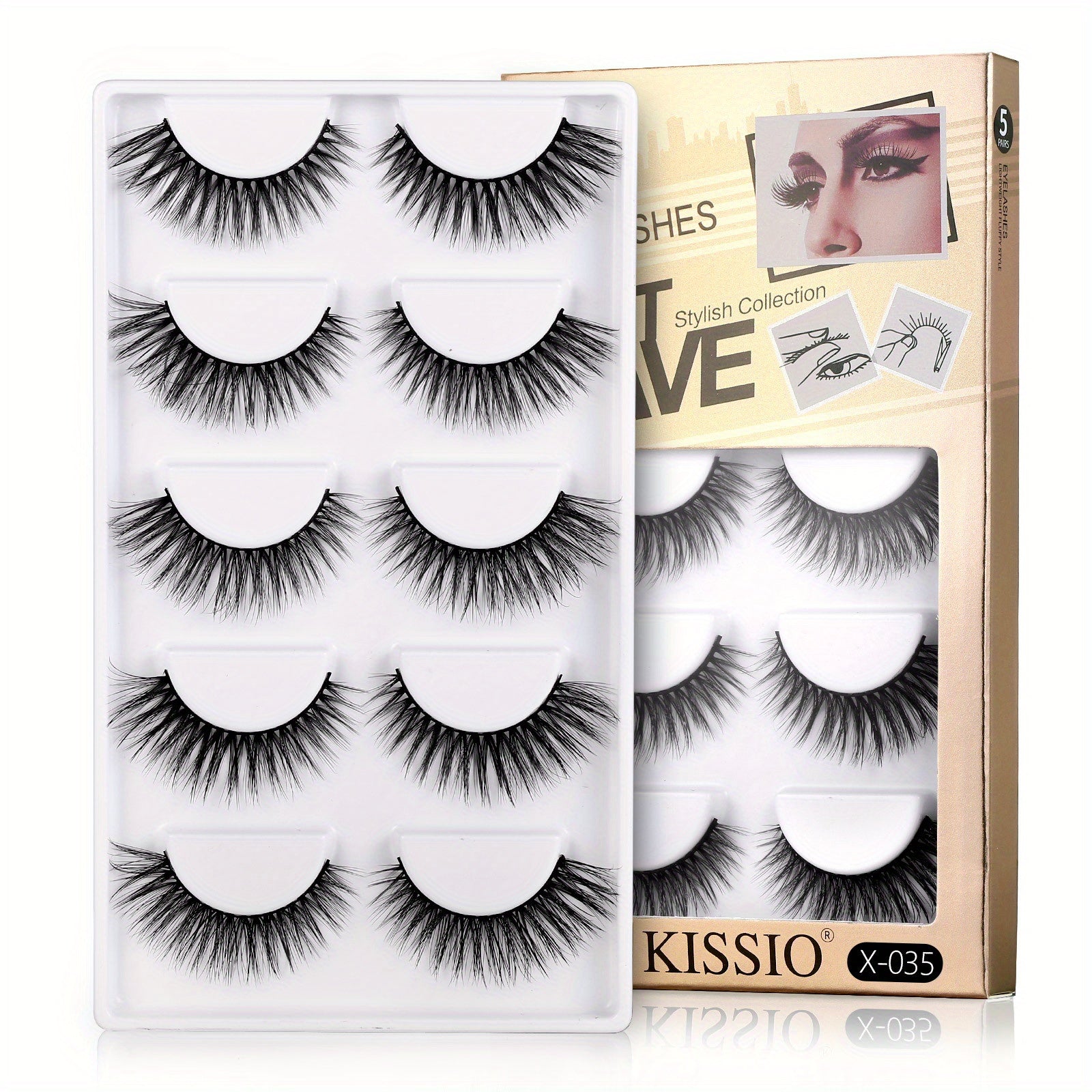 5 Pairs Natural Looking Self Adhesive 3D False Eyelashes, 6 Styles