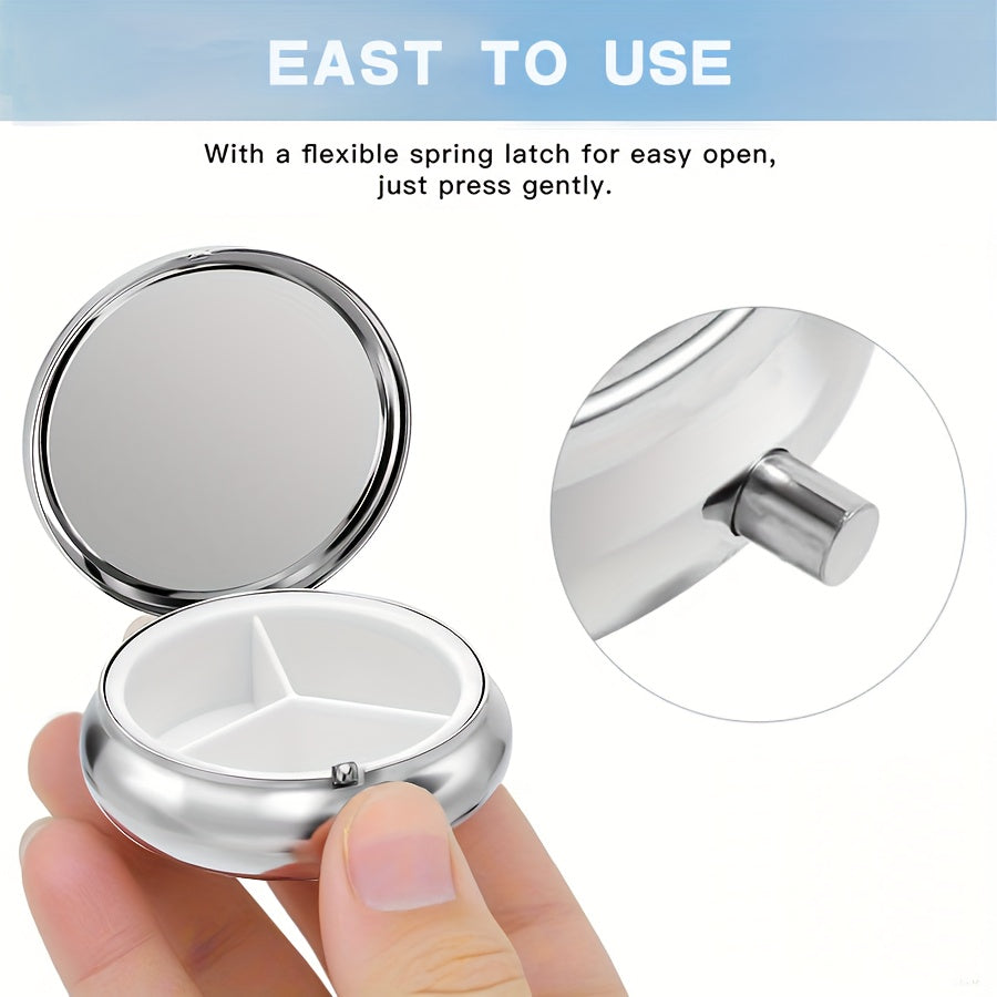 Sun Moon Art 3 Compartment Pill Box Wallet Portable Pocket Decoration Metal Medi