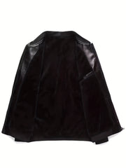 Men's Fleece Faux Leather Jacket - Zip Up Lapel - Fall/Winter