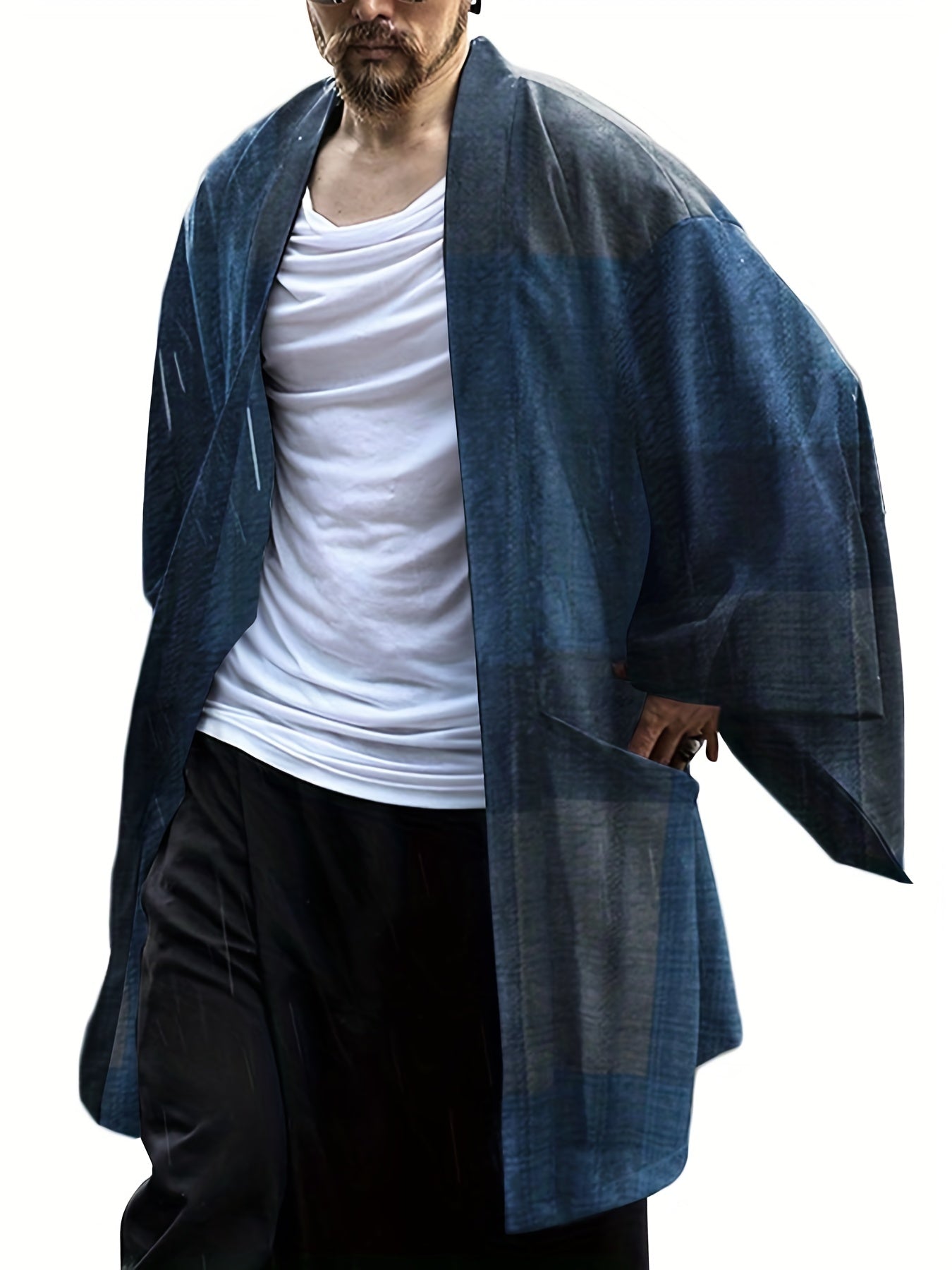 INCERUN Cotton Blend Kimono Plaid Men's Shirt Jackets V neck Casual