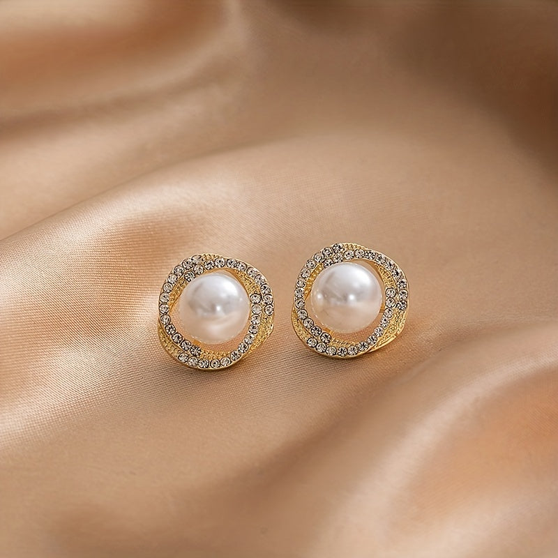 Vintage Faux Pearl Stud Earrings Ear Jewelry For Women