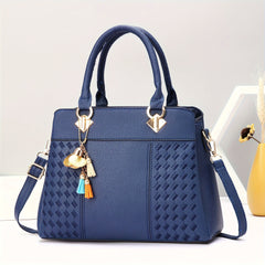 Grid Pattern Tote Handbag in PU Leather