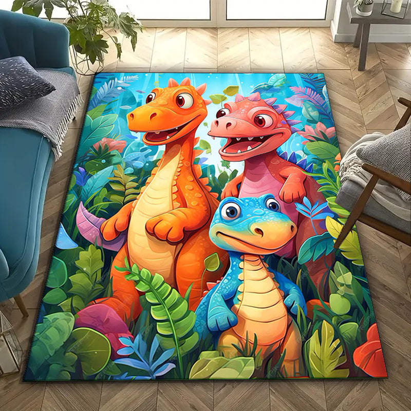 Non Slip Dinosaur Family Area Mat Polyester Knit Mat