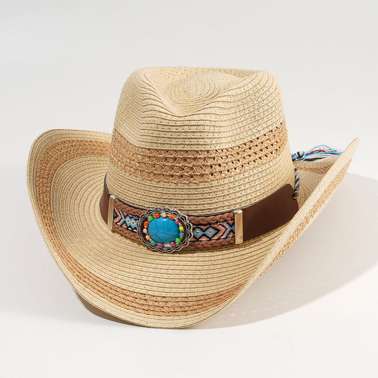 Summer Sunshade Cowboy Hat British Belt Buckle Large Brim Straw Hat