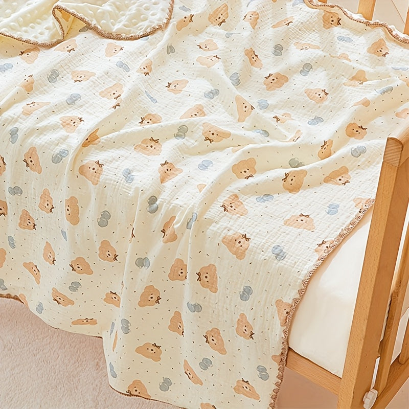 Lightweight Bear Kids Blanket Beige Polyester Hand Washable