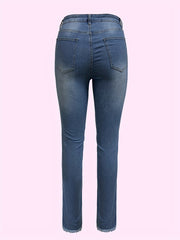 Plus Size Christmas Jeans Women's Colorblock Plaid & Snowflake Print