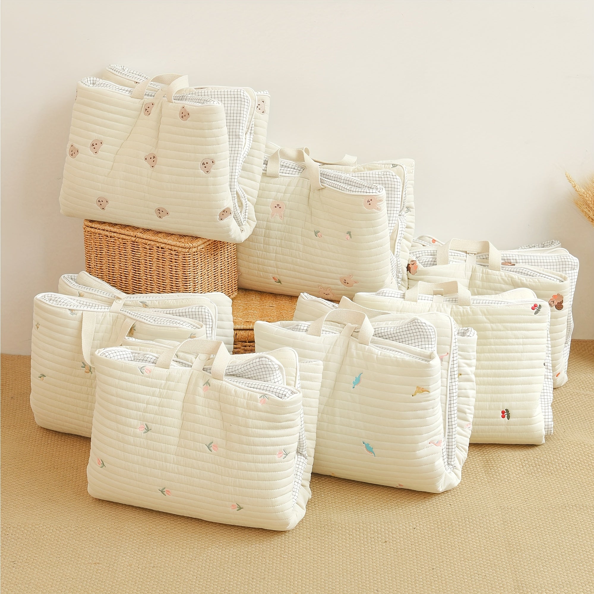 Kids' Embroidered Nap Mat Portable Foldable Soft Mattress for Travel Ivory