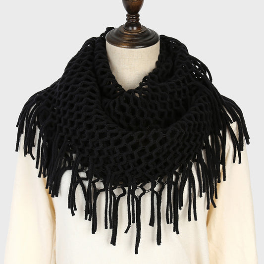 Thickened Scarf Warm Mens Wool Hollow Tassel Circle Scarf Snow Weather