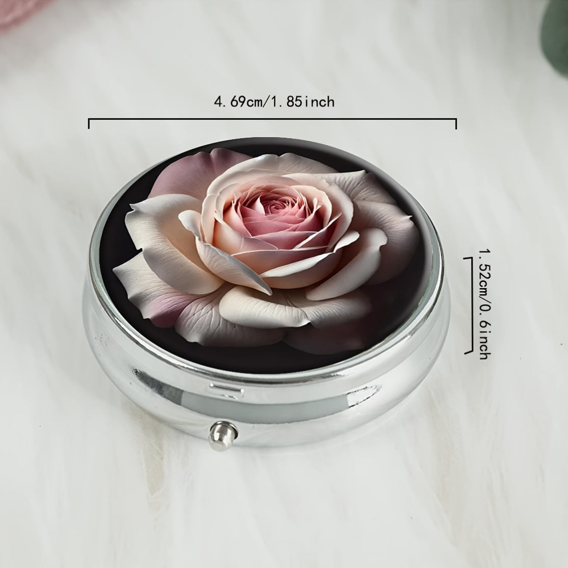 Floral Blooming Rose Round Pill Box 3 Compartment Pocket Travel Medicine Holder
