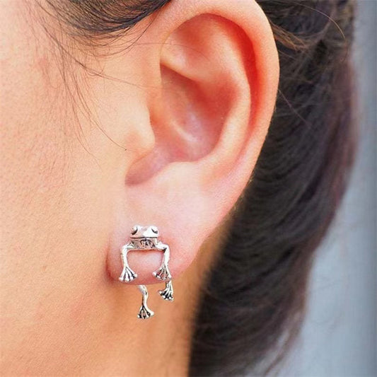 Vintage Frog Front & Back Earrings 14K Plated