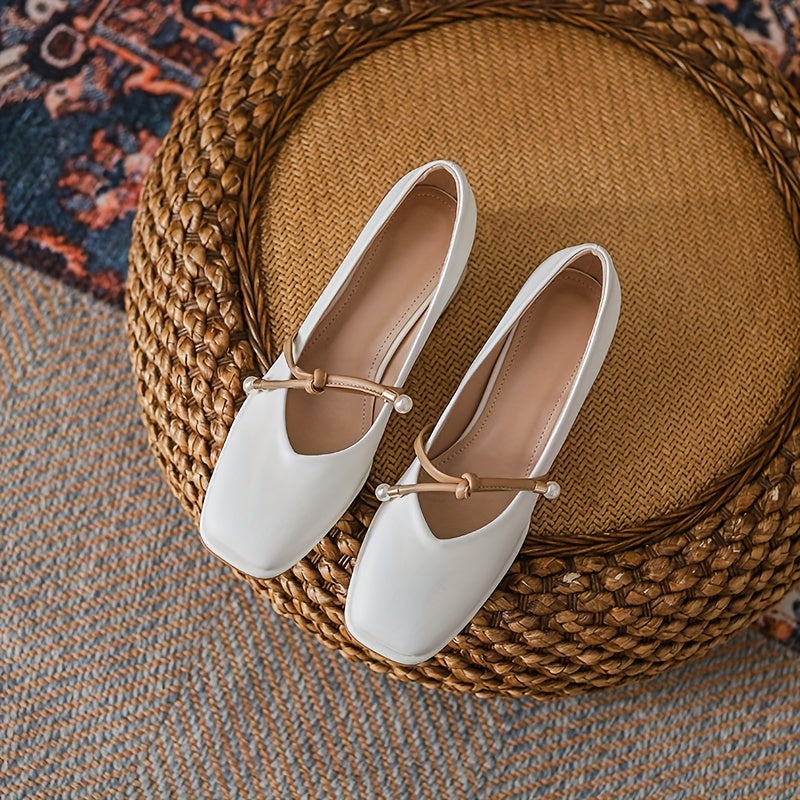 Women's Faux Pearl Chunky Low Heels Pumps