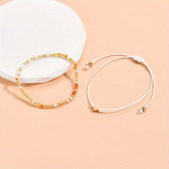 2 Pcs Colorful Rice Beads Anklet Adjustable Bracelet