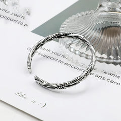 Vintage Silver Braided C-shaped Opening Bracelet, Adjustable