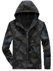 Men's Camo Winter Jacket Zipper Hooded Windproof Sporty Coat