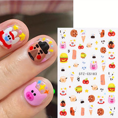 Cute Cartoon Nail Art Stickers Dinosaur Pig Dog Designs