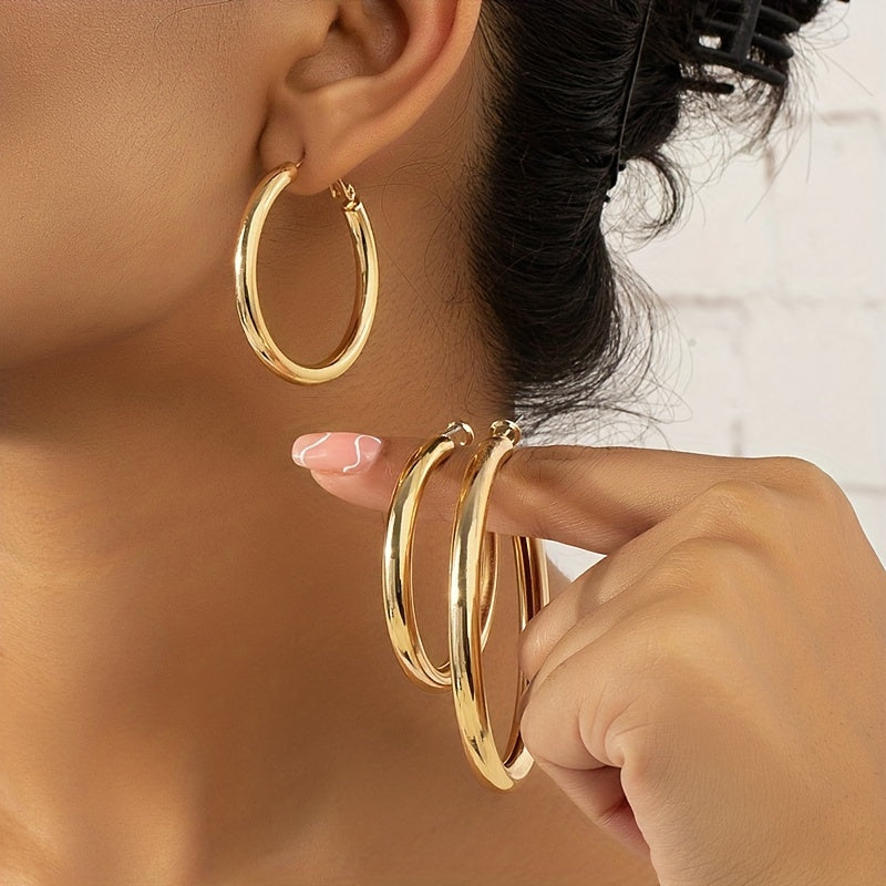 6 Golden Hoop Earrings Hip Hop Style Alloy Jewelry Female Gift Daily