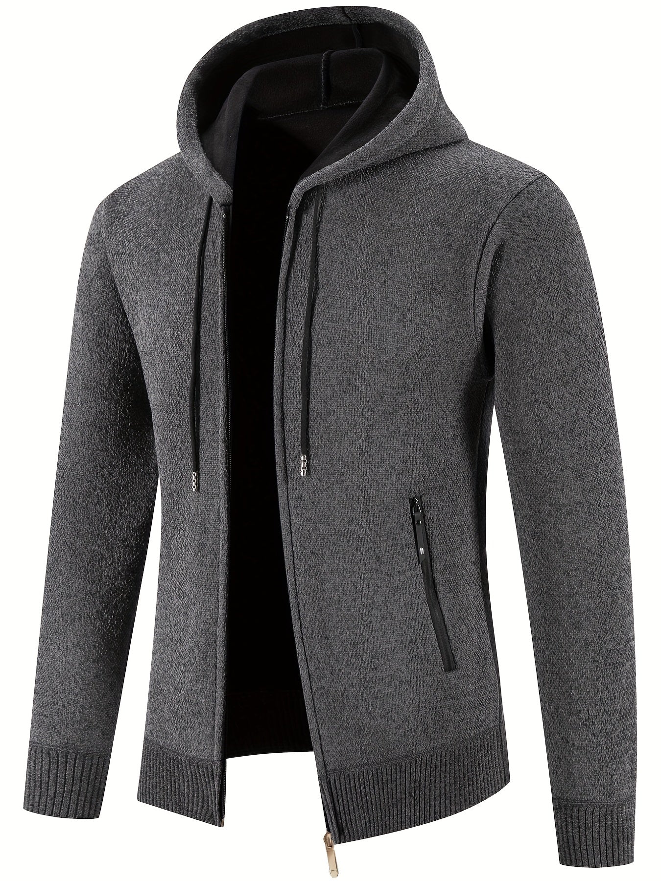 Men's Warm Fleece Hooded Jacket Solid Sport Sweatshirt Zip Up