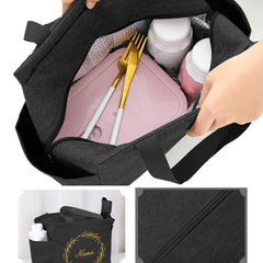 Insulated Lunch Bag Canvas Thermal Bento Box Handbag Large Capacity