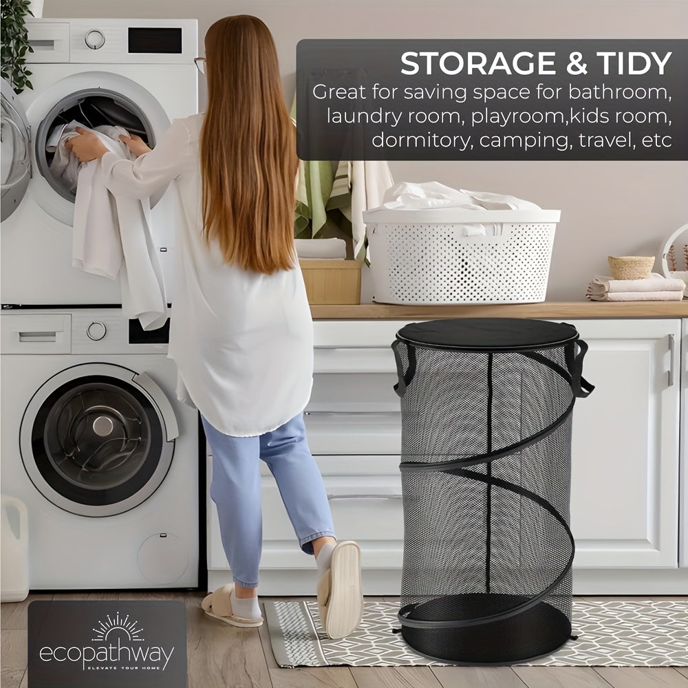 Large Collapsible Laundry Basket with Lid Foldable Mesh Pop Up Hamper