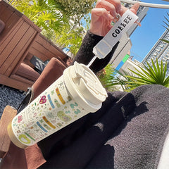 Cartoon Graffiti Insulated Travel Mug 530ml with Straw & Lid