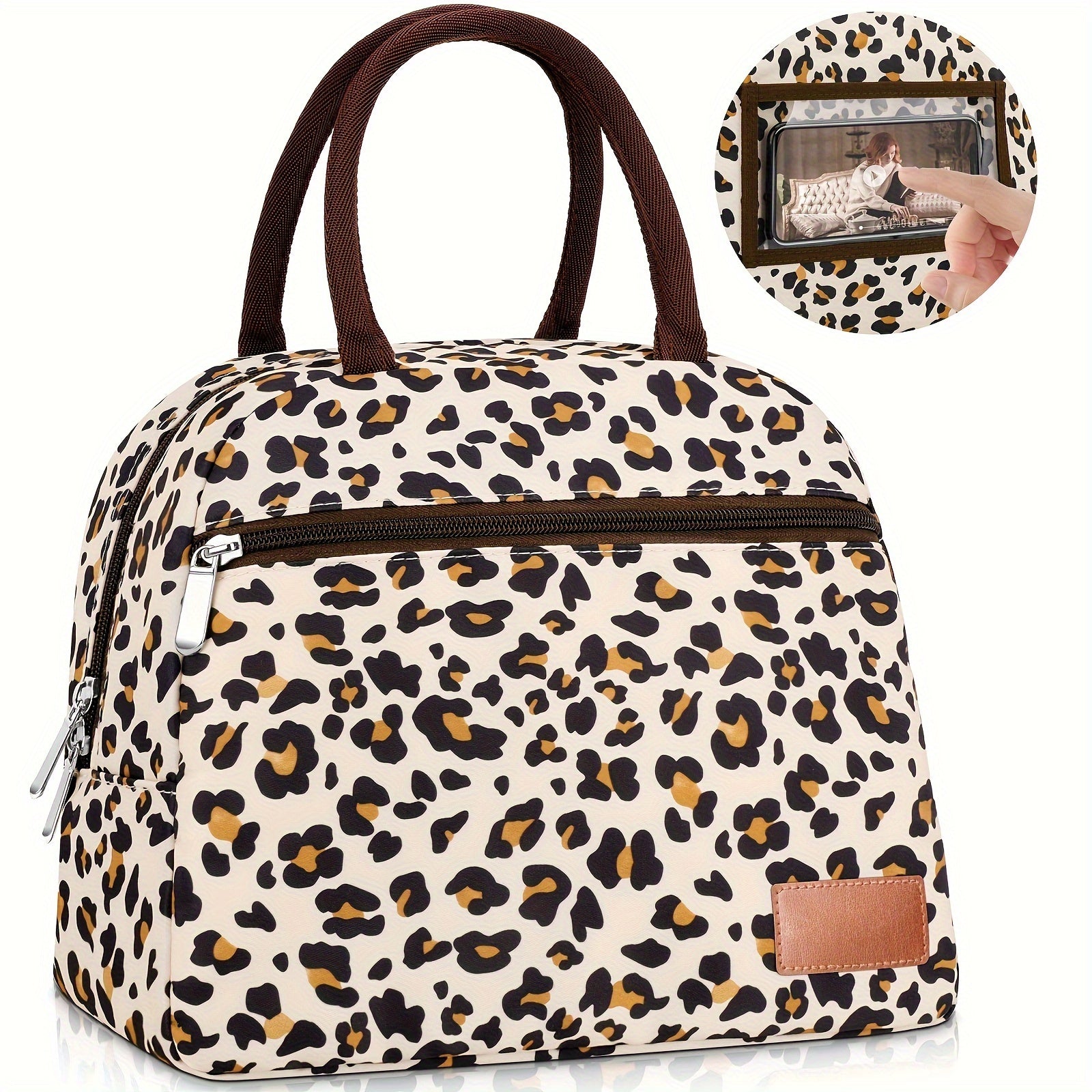 BALORAY Insulated Lunch Bag Leopard Print Striped Pearl Aluminum Foil