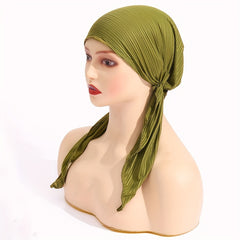 Pleated Turban Cap Long Tail Bonnet Women's Beanie Chemo Hats