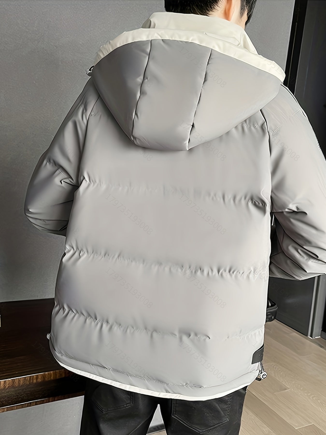 Men's Warm Hooded Zip Up Cotton Padded Jacket for Fall Winter