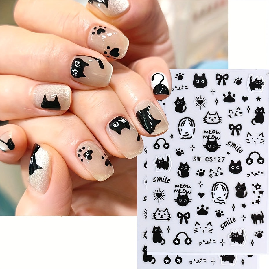 Cartoon Cat Nail Art Stickers Self Adhesive Nail Decals for Nail Decoration