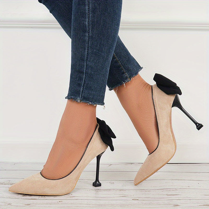 Women's Back Bowknot Stiletto Heels Pointed Toe Slip On High Heels Pumps
