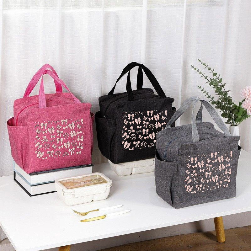 Pink Ribbon Insulated Lunch Bag Thick Cooler Box Canvas Portable Tote Women's