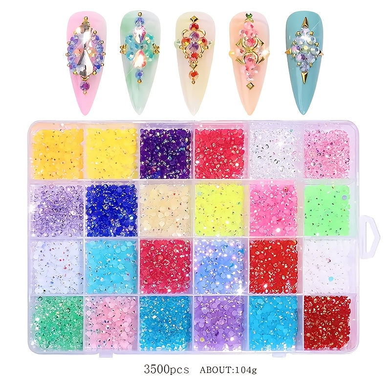 12000Pcs Nail Art Rhinestones Bulk Kit 24 Colors 3mm Iridescent Gems