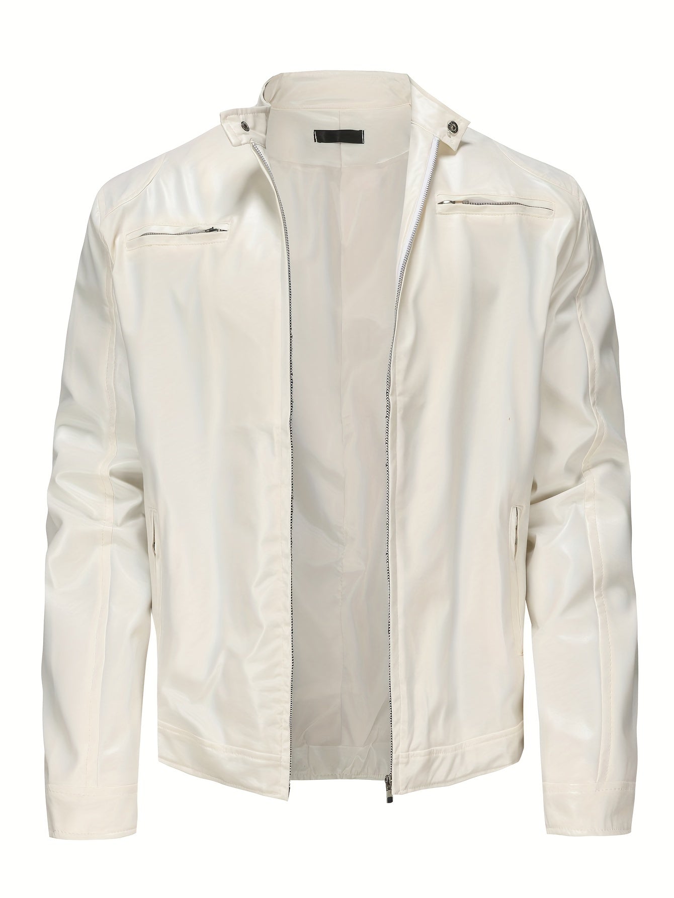 Solid Zip Up Stand Collar PU Jacket Men's Casual