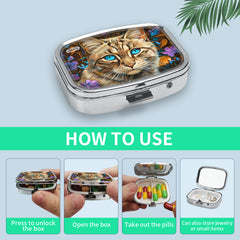 Cat Eyes Pillbox with Leaf Pattern, Unique Gift for Family