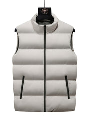 Men's Sleeveless Cotton Padded Jacket Winter Stand Collar Faux Down Zip Vest