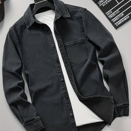 Men's Slim Denim Jacket Casual Crew Neck Top