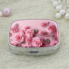 Rose Petal Pink Dual Compartment Pill Case - Travel Friendly Compact Design