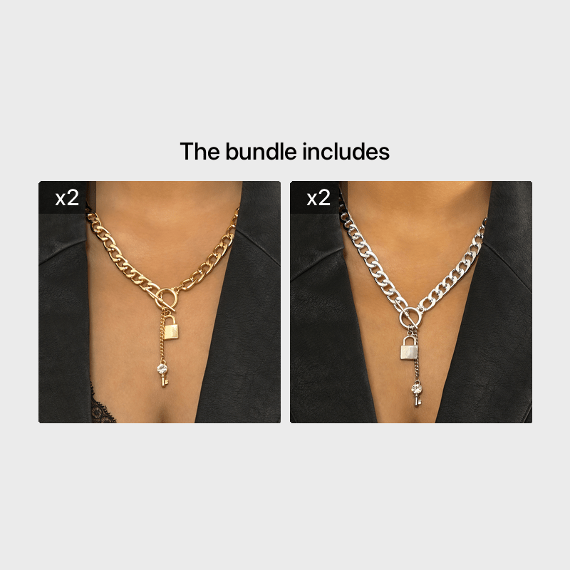 Lock & Key Chain Necklace - Gothic Style Pendant