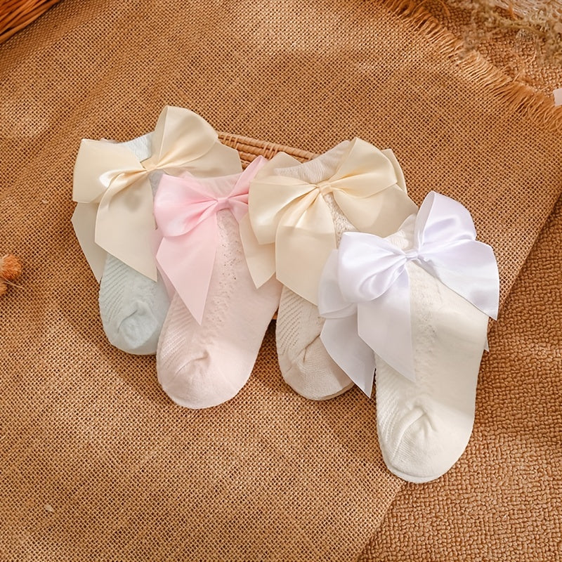 4 Pairs Baby Girls Bowknot Socks Ultra Thin Mesh Breathable Comfy Summer Socks